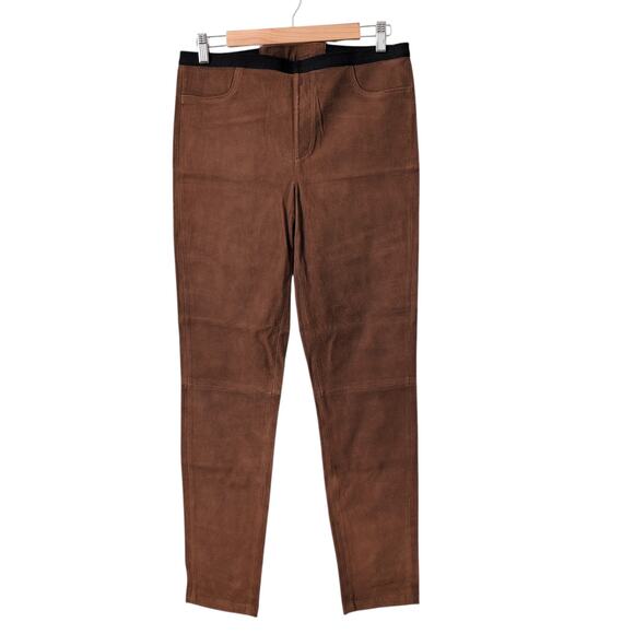 Neiman Marcus Suede Leather Pants Womens Large Camel Brown Pull On 32x30 $498 - Picture 1 of 8